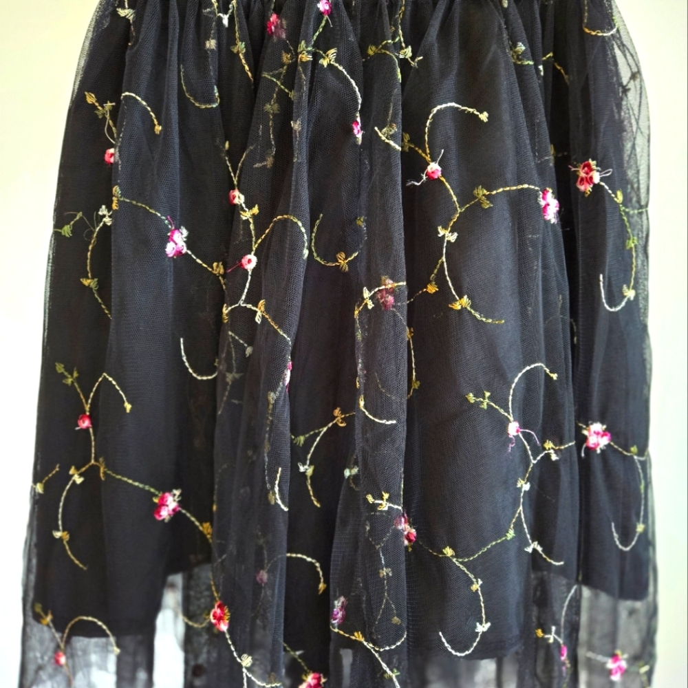 Embroidered Black Tulle Skirt